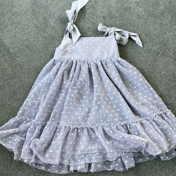 Maisonette Maison Me Polka Dot Gray Anja Tulle Dress “Dusty Blue” - Picture 5 of 12